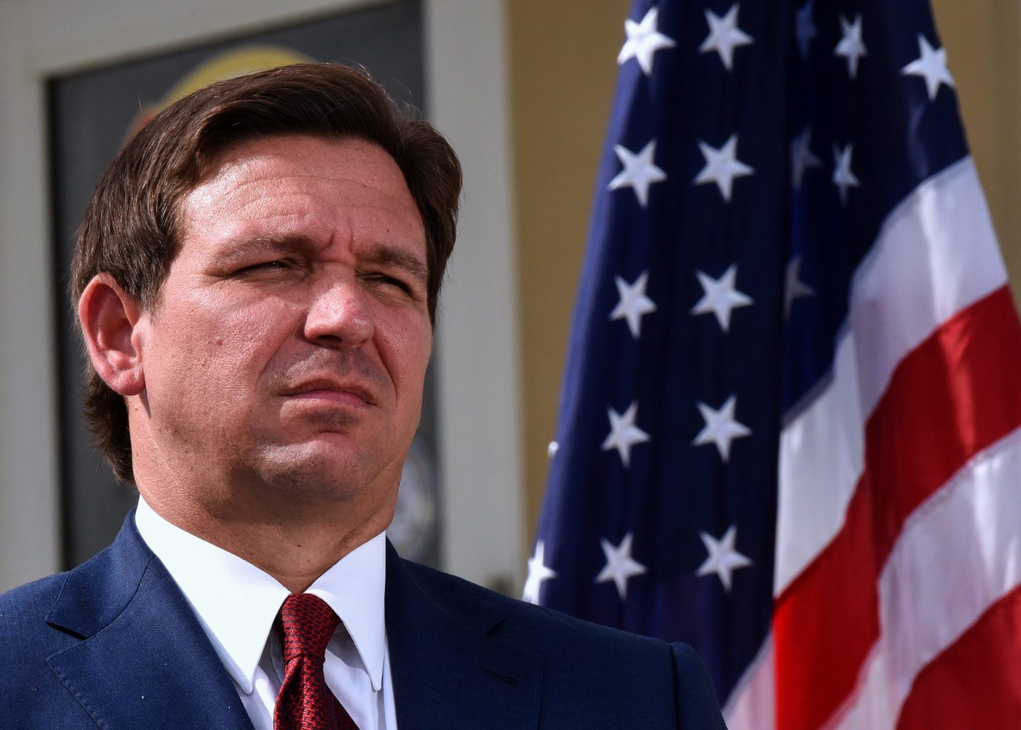 DAYTONA BEACH SHORES, FLORIDA, UNITED STATES &#8211; 2023/01/18: Florida Gov. Ron DeSantis seen during a press conference to announce the award of $100 million for beach recovery following Hurricanes Ian and Nicole in Daytona Beach Shores in Florida. The funding will support beach projects within 16 coastal counties, with hard-hit Volusia County receiving the largest grant, over $37 million. (Photo by Paul Hennessy/SOPA Images/LightRocket via Getty Images)