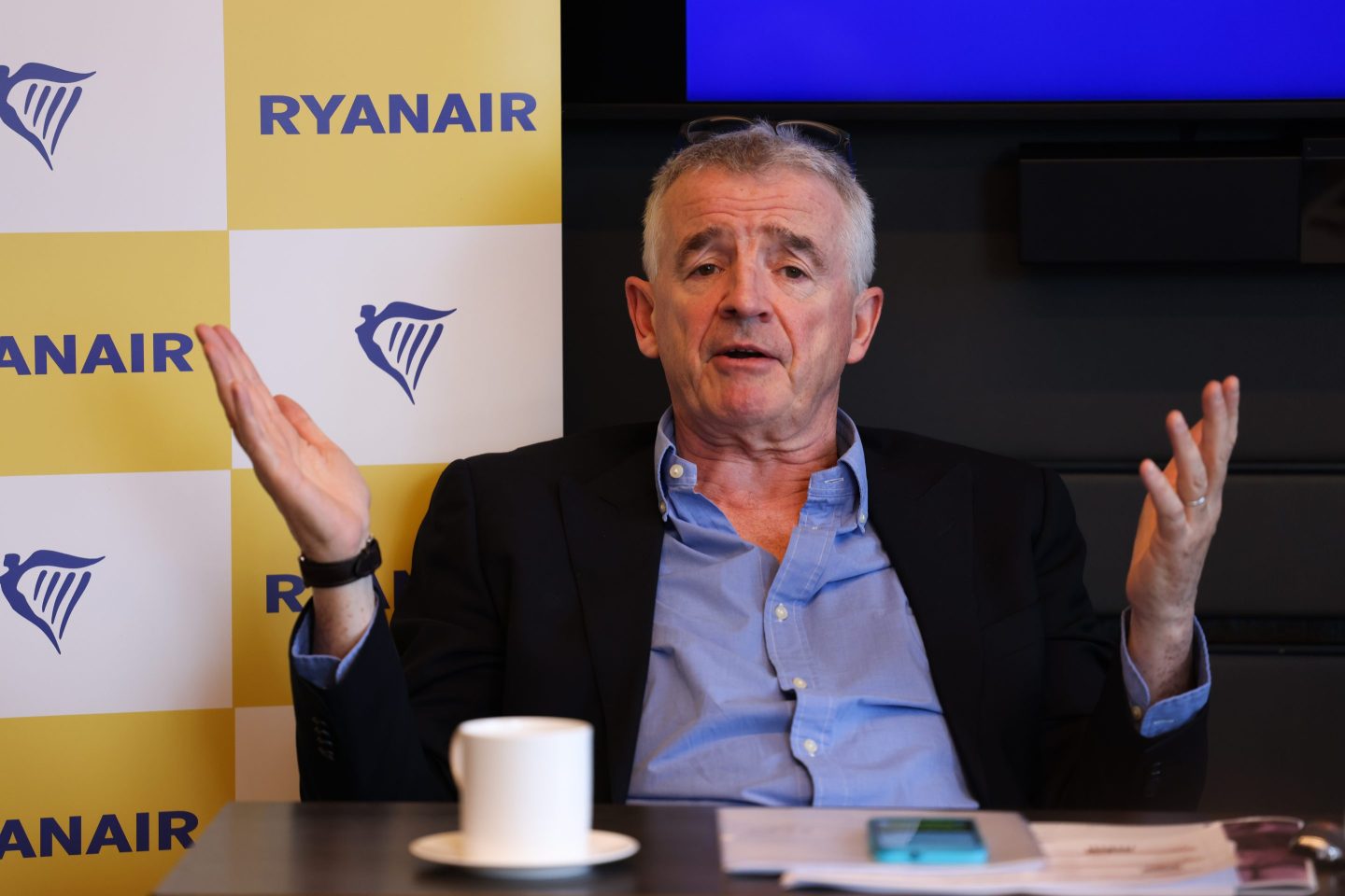 Michael O&#8217;Leary, chief executive officer of Ryanair Holdings Plc, during a news conference in London, UK, on Wednesday, April 24, 2024. O&#8217;Leary said Boeing Co. management needs to focus on continuity as it seeks to stabilise the business, and that the new head of the commercial aircraft unit has made a promising start. Photographer: Hollie Adams/Bloomberg via Getty Images