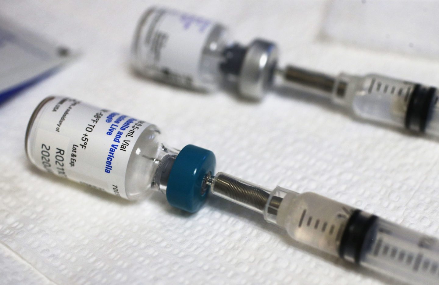 FILE &#8211; Measles and tetanus vaccine vials are ready to be administered at the Dallas County Health &amp; Human Services immunization clinic in Dallas, on March 8, 2019. (Vernon Bryant/The Dallas Morning News via AP)