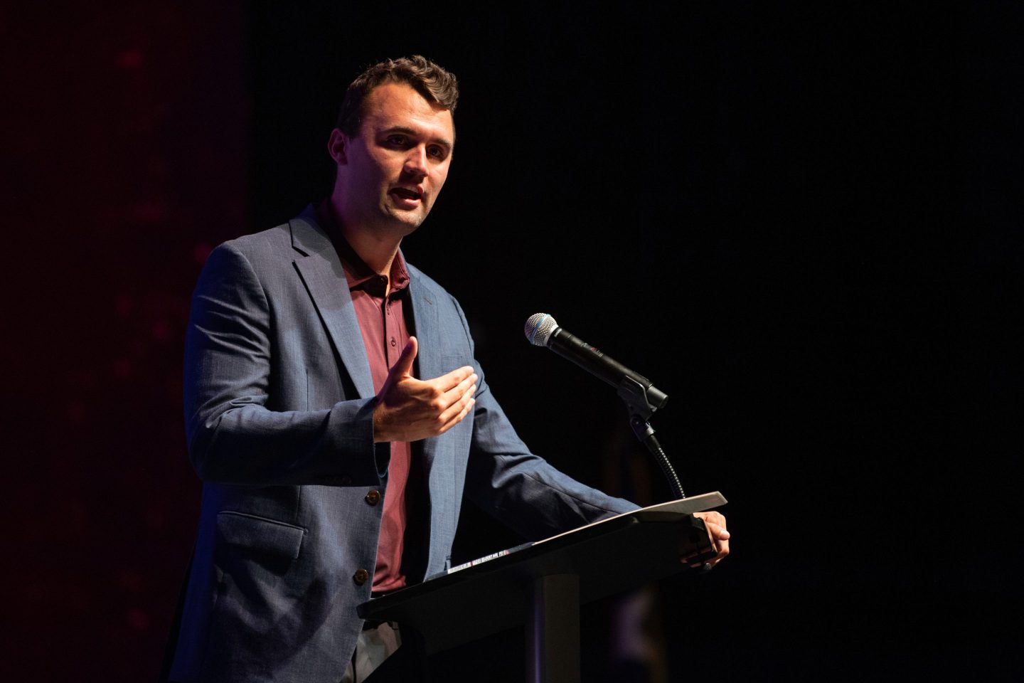 FILE &#8211; Charlie Kirk speaks at Texas A&amp;M University as part of Turning Point USA&#8217;s American Comeback Tour, April 22, 2025, in College Station, Texas. (Meredith Seaver/College Station Eagle via AP, File)