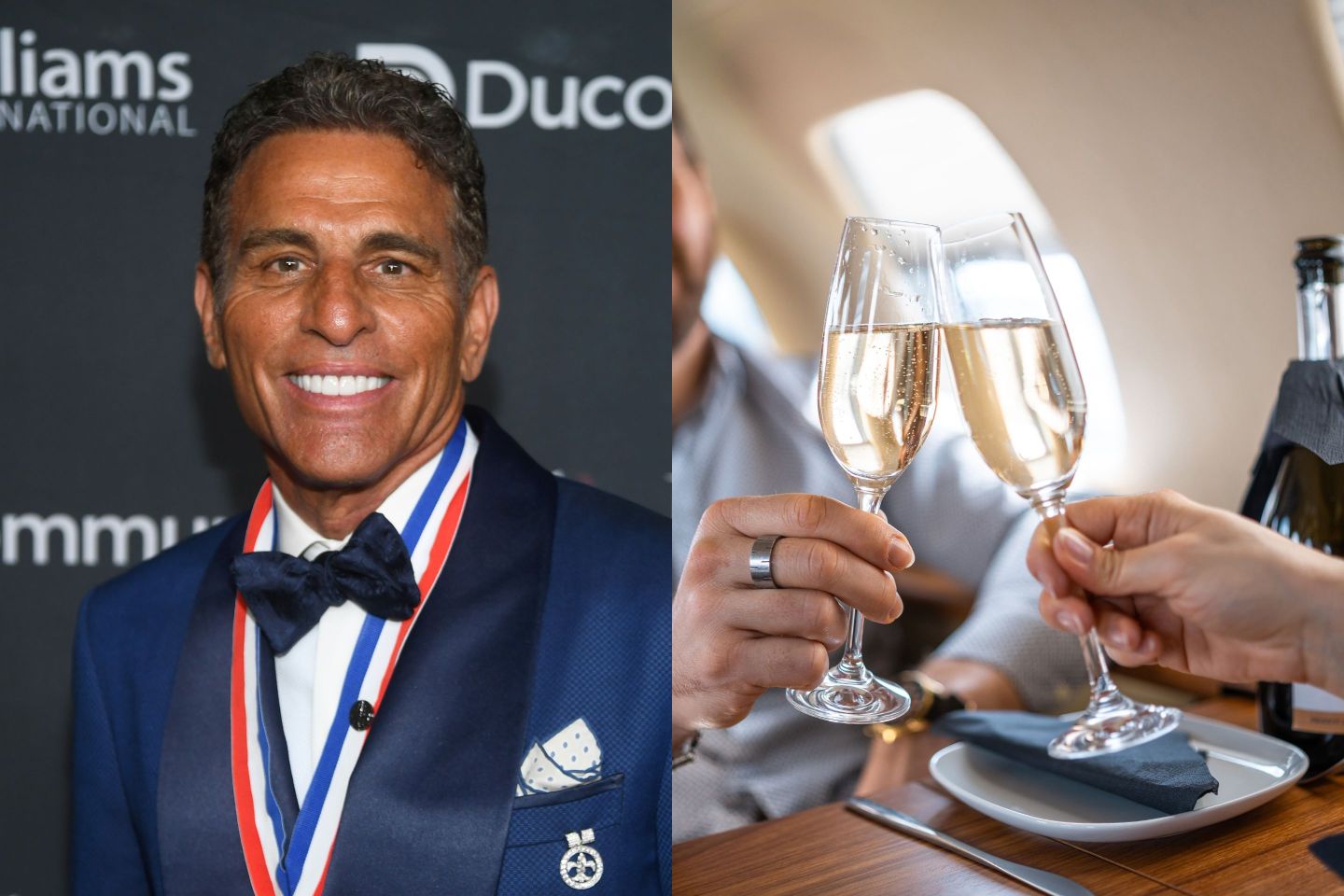 Kenn Ricci and people drinking champagne on jet